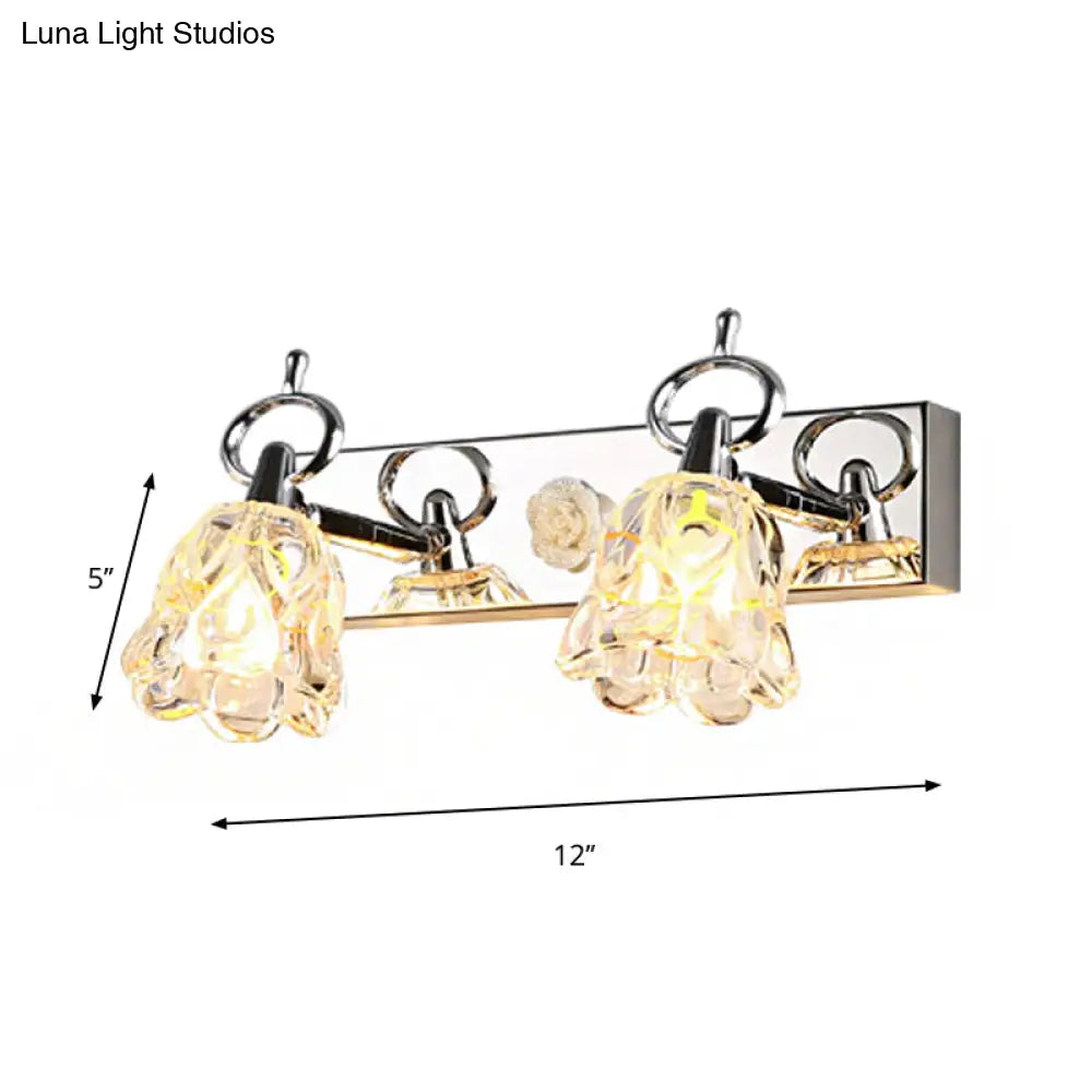 Modern Flower Shade Vanity Wall Light Fixture - Clear Glass Silver Finish 2/3 Lights Ideal For