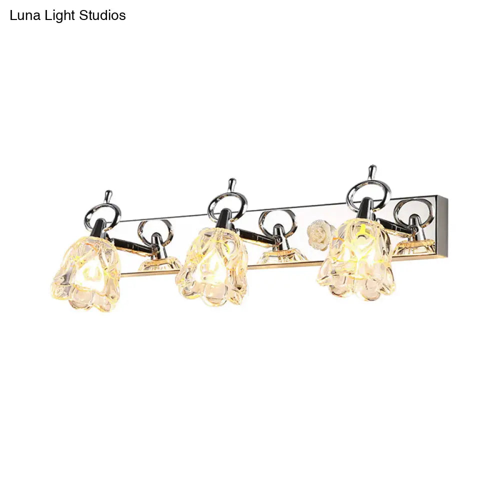 Modern Flower Shade Vanity Wall Light Fixture - Clear Glass Silver Finish 2/3 Lights Ideal For