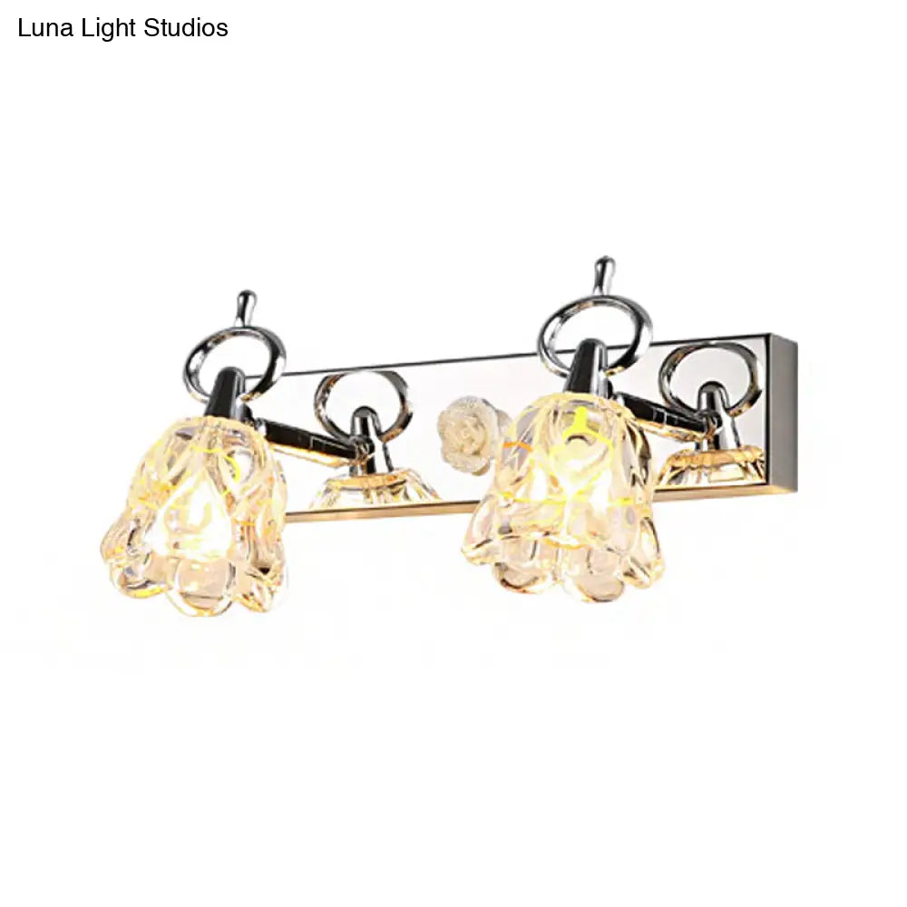 Modern Flower Shade Vanity Wall Light Fixture - Clear Glass Silver Finish 2/3 Lights Ideal For