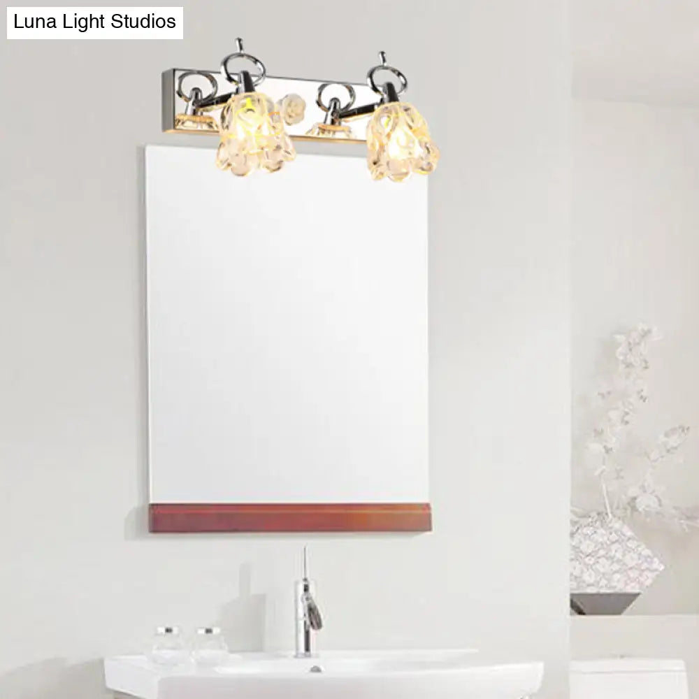 Modern Flower Shade Vanity Wall Light Fixture - Clear Glass Silver Finish 2/3 Lights Ideal For