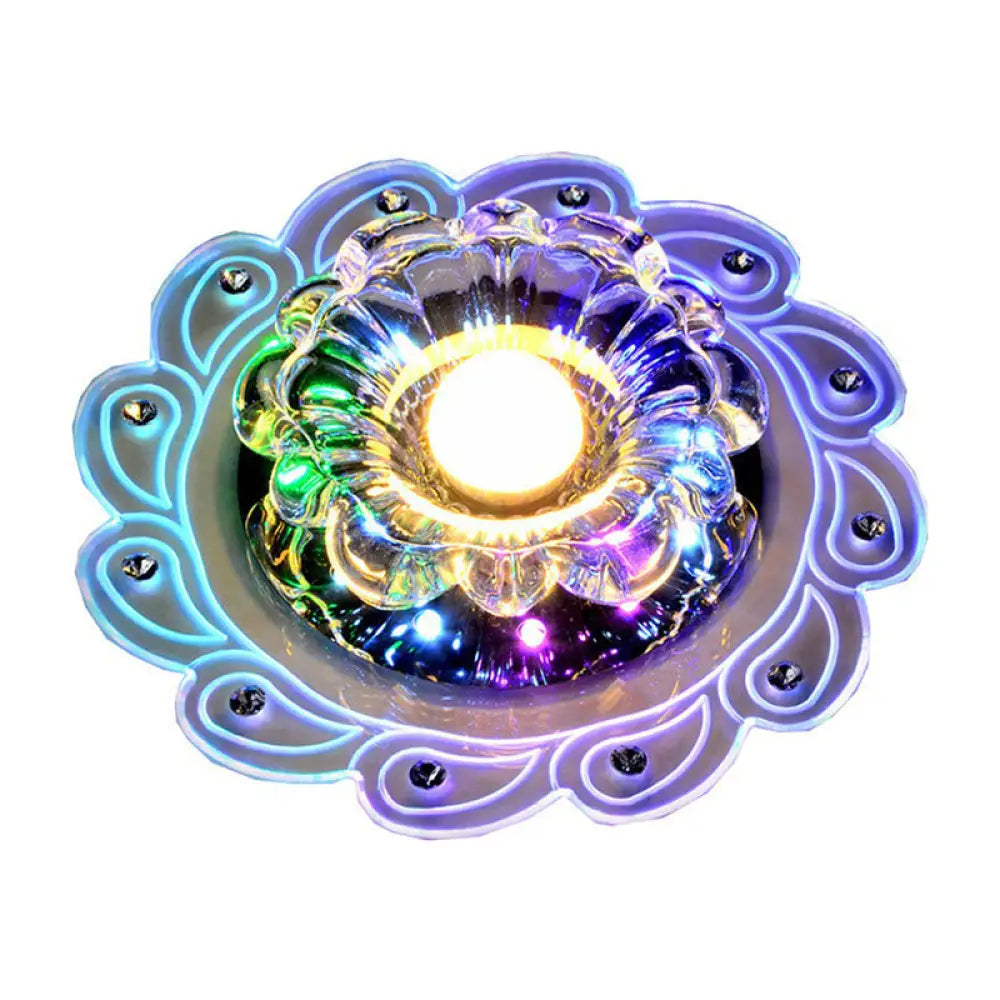 Modern Flower Shape Crystal Led Flush Mount Ceiling Light In Clear