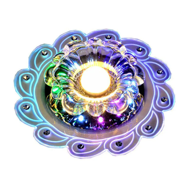 Modern Flower Shape Crystal Led Flush Mount Ceiling Light In Clear