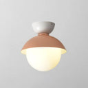 Modern Flush Mount Ceiling Light - White Glass Hallway Fixture White - Pink