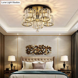 Modern Flush Mount Crystal Ceiling Light For Living Room