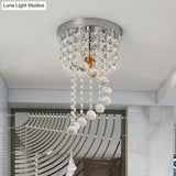 Modern Flush Mount Crystal Lamp With Clear Strands And Spiral Design - 1 Bulb Ceiling Fixture