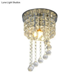 Modern Flush Mount Crystal Lamp With Clear Strands And Spiral Design - 1 Bulb Ceiling Fixture