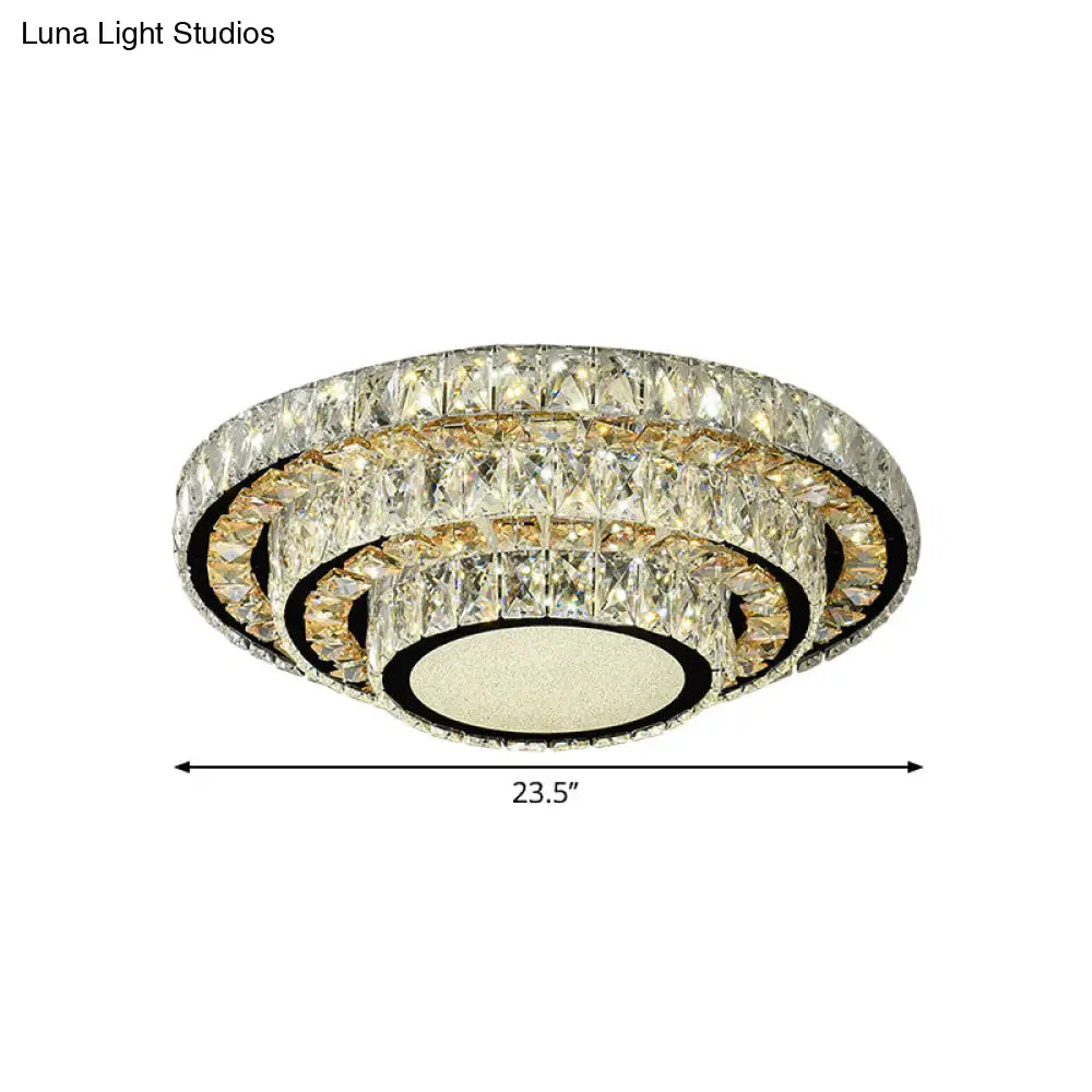 Modern Flush - Mount Led Ceiling Light With Stainless - Steel Layered Circle And Beveled Crystal