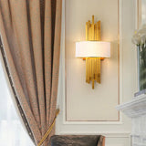 Modern Flute Wall Sconce With Curved Fabric Shade - 2 Bulb Metal Light White / 12