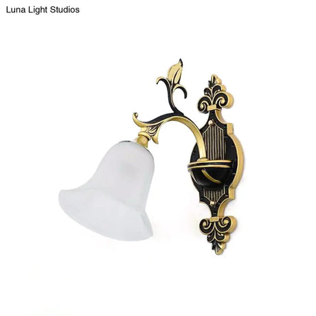 Modern Frosted Glass & Gold 1/2-Light Wall Sconce With Curved Arm For Foyer