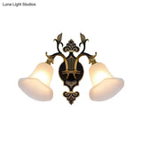 Modern Frosted Glass & Gold 1/2-Light Wall Sconce With Curved Arm For Foyer