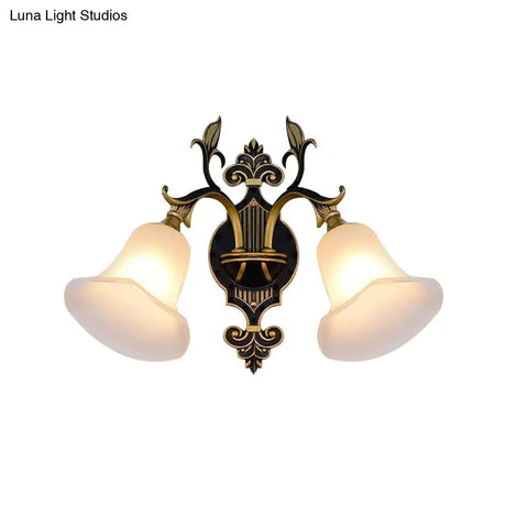 Modern Frosted Glass & Gold 1/2-Light Wall Sconce With Curved Arm For Foyer