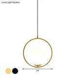 Modern Frosted Glass Ring Pendant Light In Black/Gold Multiple Sizes