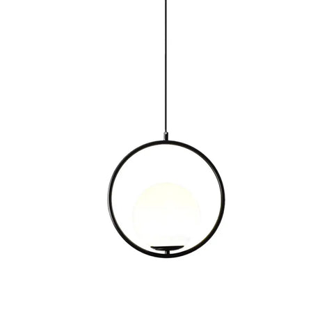 Modern Black/Gold Hanging Lamp With Frosted White Glass Ringed Pendant 10/12/14 Width