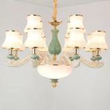 Modern Frosted Glass & White Ceramics Chandelier Light Flared Suspension Lighting For Living Room 12