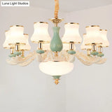 Modern Frosted Glass & White Ceramics Chandelier Light Flared Suspension Lighting For Living Room