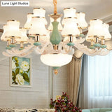 Modern Frosted Glass & White Ceramics Chandelier Light Flared Suspension Lighting For Living Room
