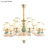 Modern Frosted Glass & White Ceramics Chandelier Light Flared Suspension Lighting For Living Room