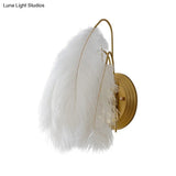 Modern Furry Goose Feather Wall Lamp - Sleek Single-Bulb Sconce Light For Living Room (Grey/White)