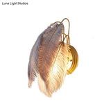 Modern Furry Goose Feather Wall Lamp - Sleek Single-Bulb Sconce Light For Living Room (Grey/White)