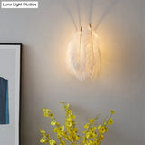 Modern Furry Goose Feather Wall Lamp - Sleek Single-Bulb Sconce Light For Living Room (Grey/White)