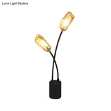 Modern Geometric Amber Glass Table Lamp With 2 Bulbs - Living Room Task Lighting