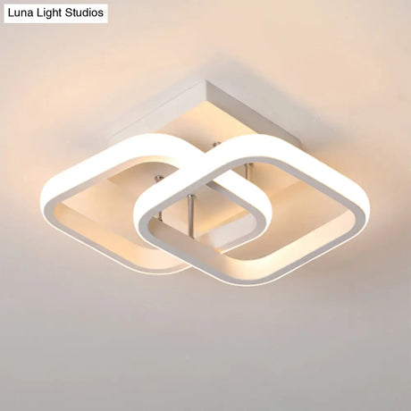 Modern Geometric Ceiling Light: Aluminum Led Semi Flush Mount For Corridor White / Square Plate