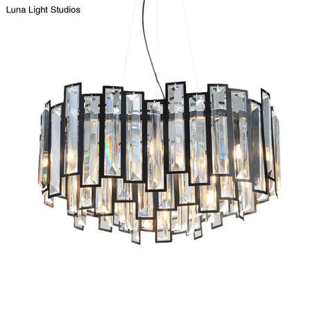 Modern Geometric Crystal Block Chandelier With Black Metal Frame - 12 Light Ceiling For Bedroom