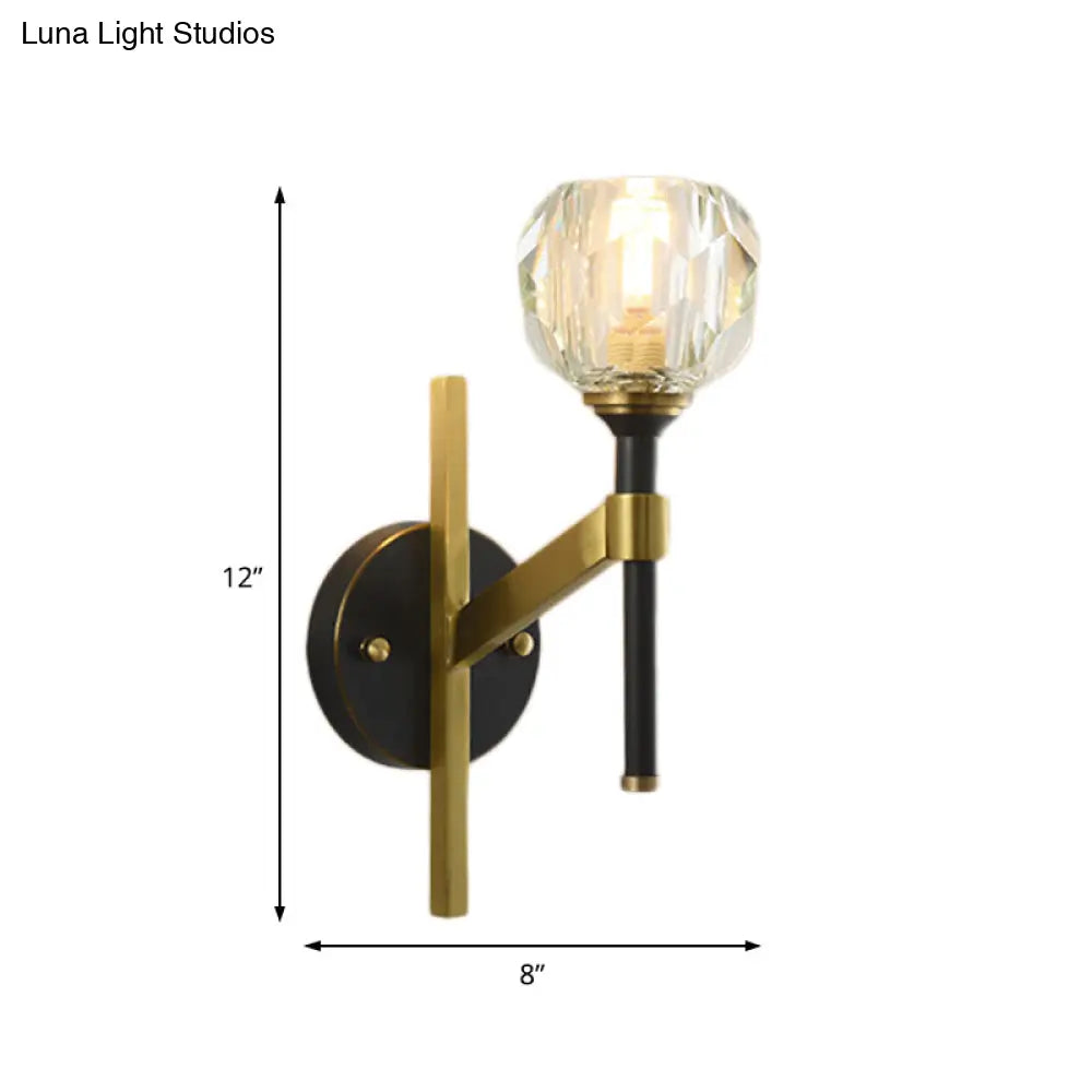 Modern Geometric Flush Black Wall Sconce With Crystal Accent - 1 Light Fixture