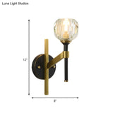 Modern Geometric Flush Black Wall Sconce With Crystal Accent - 1 Light Fixture