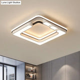 Modern Geometric Flush Ceiling Light - Acrylic Led Mount Fixture For Living Room In White / Square