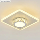 Modern Geometric Flush Ceiling Light With Crystal Detail - Led Hallway Lighting Fixture