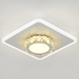 Modern Geometric Flush Ceiling Light With Crystal Detail - Led Hallway Lighting Fixture White /