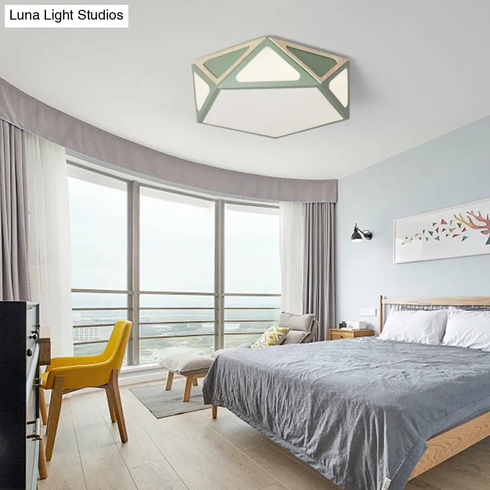 Modern Geometric Flush Light: Acrylic White/Pink/Yellow Led Ceiling Fixture Warm/White Light