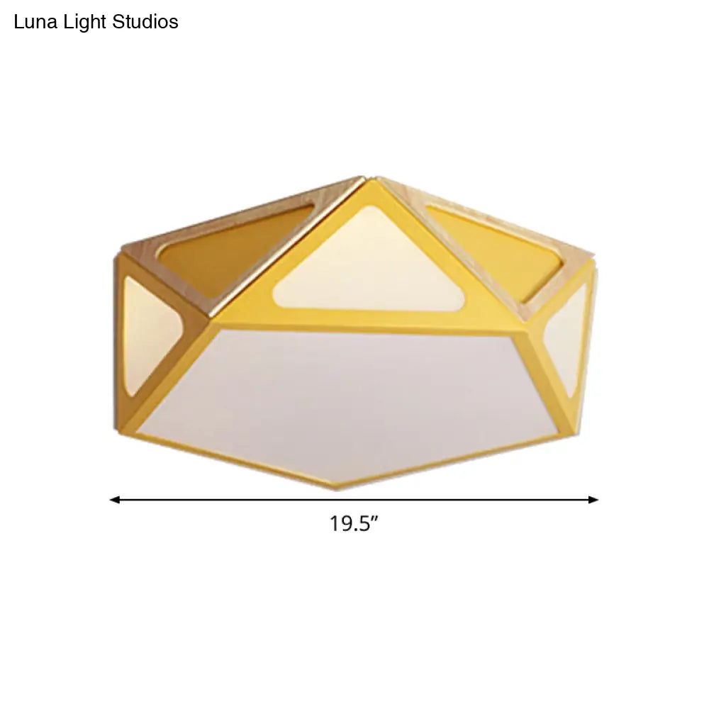 Modern Geometric Flush Light: Acrylic White/Pink/Yellow Led Ceiling Fixture Warm/White Light