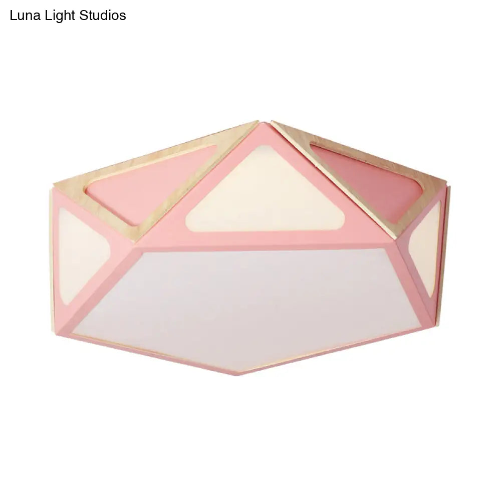 Modern Geometric Flush Light: Acrylic White/Pink/Yellow Led Ceiling Fixture Warm/White Light