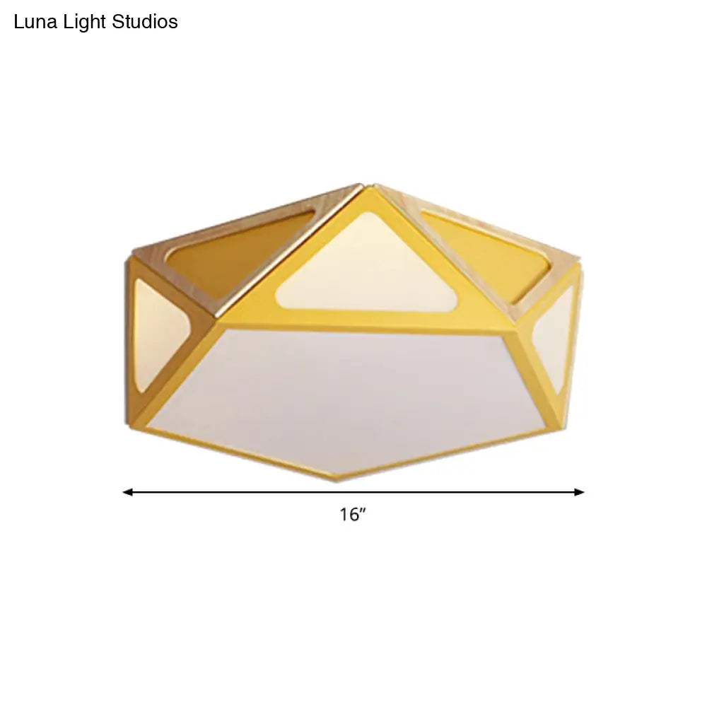 Modern Geometric Flush Light: Acrylic White/Pink/Yellow Led Ceiling Fixture Warm/White Light