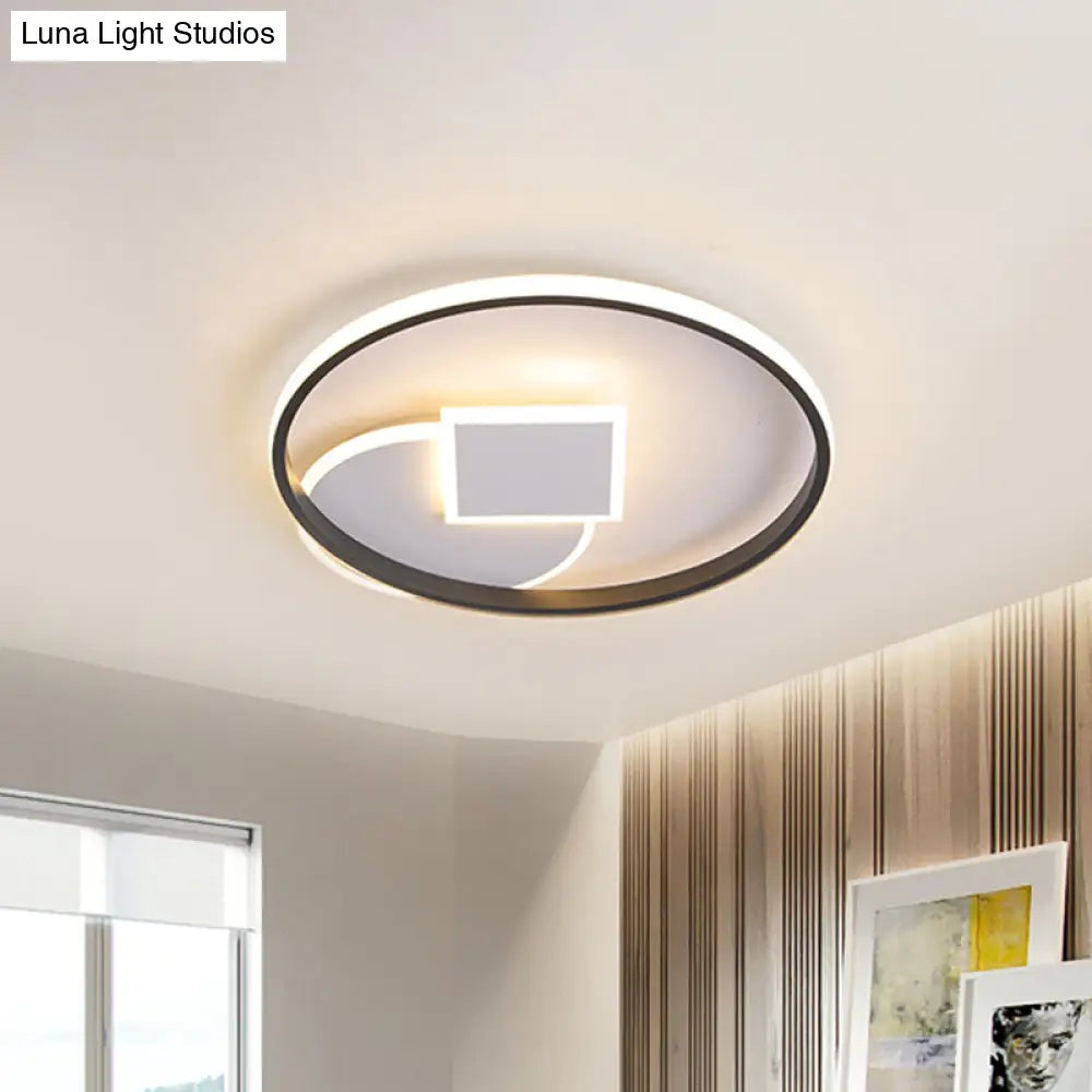 Modern Geometric Led Flushmount Ceiling Lamp - Thin Acrylic Black-White 16.5’/20.5’ W