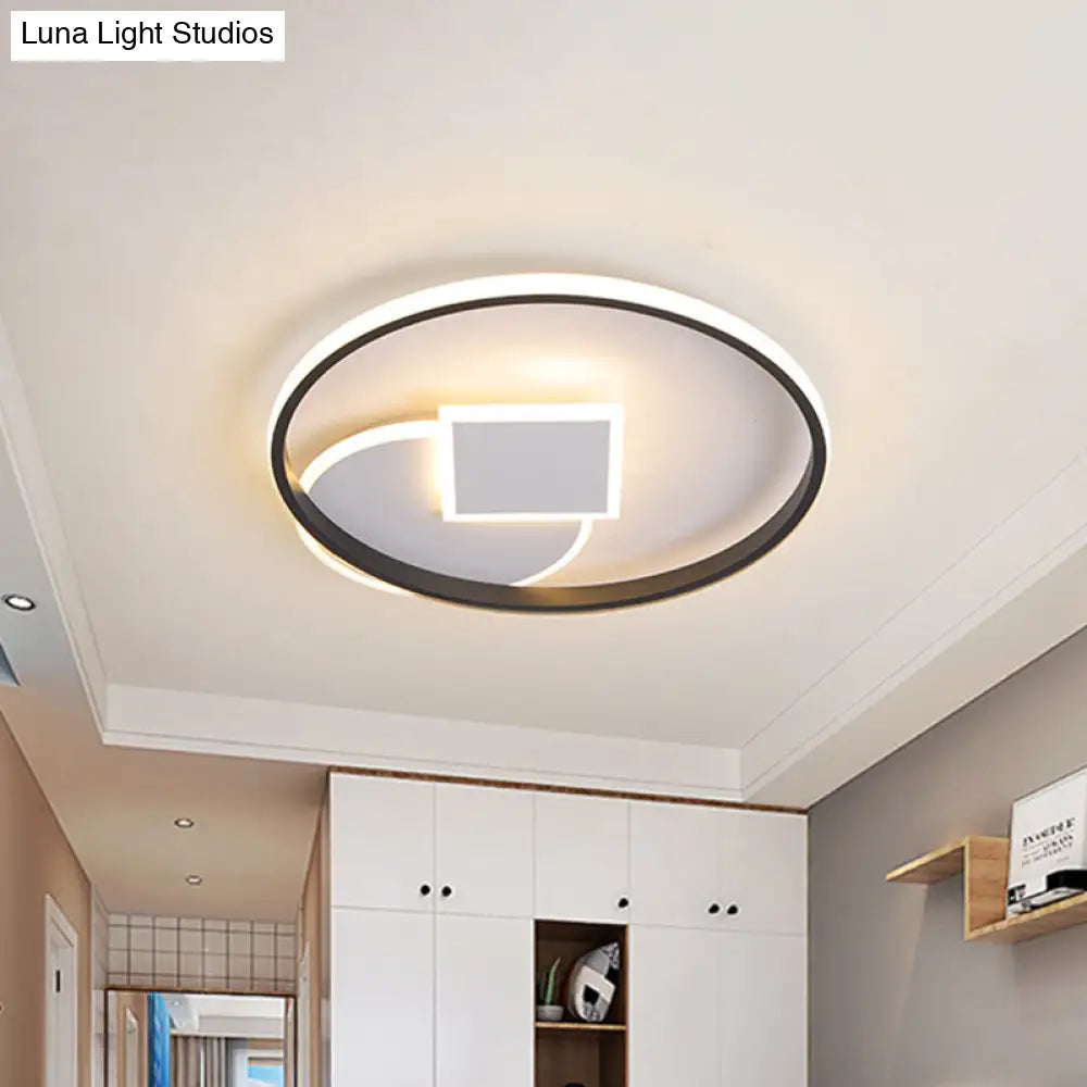 Modern Geometric Led Flushmount Ceiling Lamp - Thin Acrylic Black-White 16.5’/20.5’ W