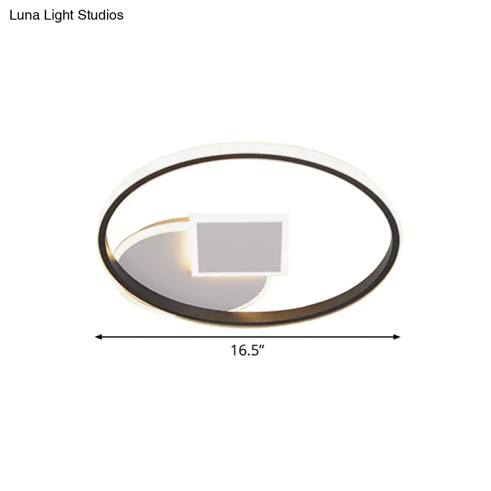 Modern Geometric Led Flushmount Ceiling Lamp - Thin Acrylic Black-White 16.5’/20.5’ W