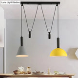 Modern Geometric Pendant Lamp With Pulley - Nordic Aluminum 2 Lights Ideal For Restaurants