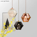 Modern Geometric Pendant Light: White/Smoke Grey/Rose Gold Glass | Stylish Dining Room Ceiling Hang