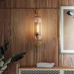 Modern Geometric Wall Lamp - Clear Glass Single-Bulb Ideal For Corridors Bronze / Small Cylinder