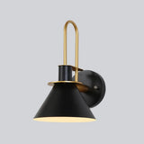 Modern Geometric Wall Sconce With Wood Deco - Macaron Metal Reading Light Black