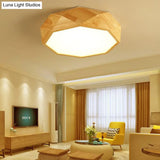 Modern Geometric Wood Beige Ceiling Light With Acrylic Diffuser - Led Flush Mount Lamp 18’/26’ Wide