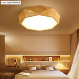 Modern Geometric Wood Beige Ceiling Light With Acrylic Diffuser - Led Flush Mount Lamp 18’/26’ Wide