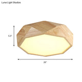 Modern Geometric Wood Beige Ceiling Light With Acrylic Diffuser - Led Flush Mount Lamp 18’/26’ Wide