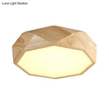 Modern Geometric Wood Beige Ceiling Light With Acrylic Diffuser - Led Flush Mount Lamp 18’/26’ Wide