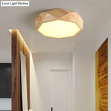 Modern Geometric Wood Beige Ceiling Light With Acrylic Diffuser - Led Flush Mount Lamp 18’/26’ Wide