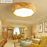 Modern Geometric Wood Beige Ceiling Light With Acrylic Diffuser - Led Flush Mount Lamp 18’/26’ Wide