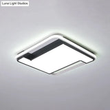 Modern Geometry Led Flush Fixture - 18’/22’ Width Black/White Acrylic Bedroom Lighting